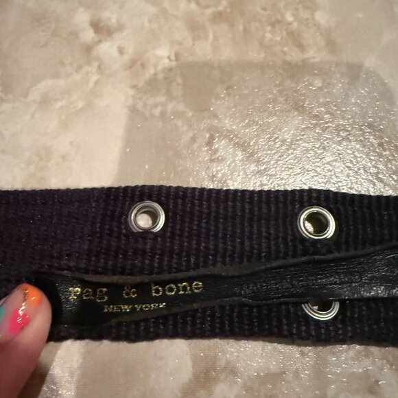 Rag & Bone | Double Eyelet Woven Belt | Black/Silver | Size: M